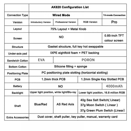 Ajazz Ak820 Mechanical Keyboard Wired USB 75% White Light Gasket Full Key Hot Swap Esports Gaming Keyboard Custom for Pc Laptop