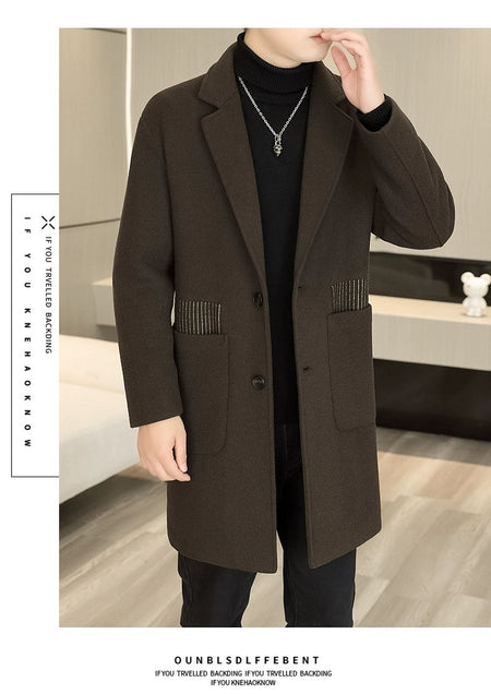 Men's Long Over-the-Knee Trench Coat Youth Black Business Casual Suit Collar Overcoat Mid-Length Trench Coat
