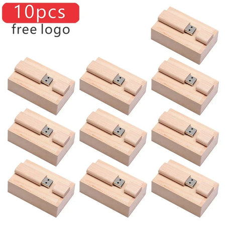 10PCS/LOT Wooden USB Flash Drive 128GB Pen Drive 64GB 32GB 4GB Memory Stick Wooden Box Free Custom Logo Creative Business Gifts
