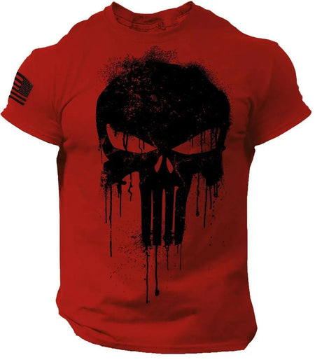 Summer Men's 3D Printed Military Patriotic Skeleton Drop T-shirt Fashion Oversized Crew Neck Sportswear Men's T-shirt