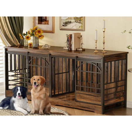 Double Dog Crate Furniture, Extra Large Dog Kennel Indoor with Divider, Heavy Duty Dog Cage for 2 Dogs, Decorative