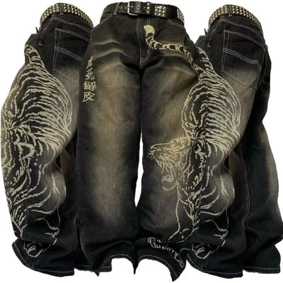 Streetwear New Fashion Oversized Embroidered Baggy Jeans Female Y2K Harajuku Hiphop Retro Gothic High Waist Wide-leg Pants Pants