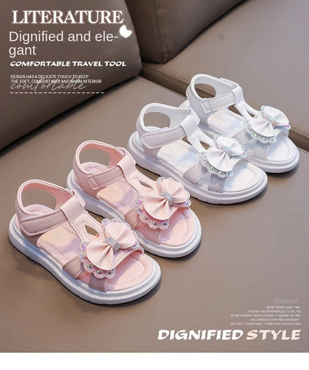 Girls Sandals Kids Soft Soles Casual Princess Shoes New Water Diamond Beach Shoes Bow Shaped Girl Sandals