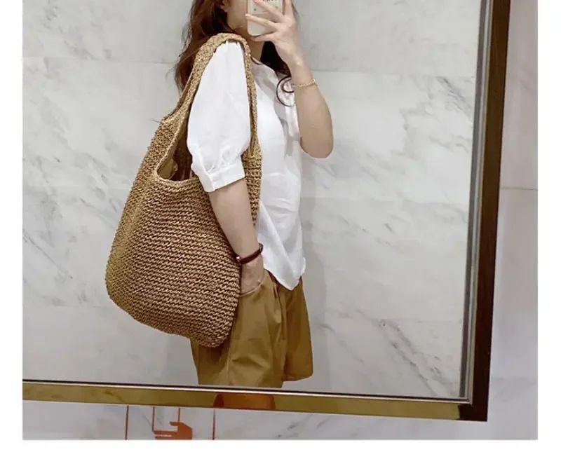 Fashion Straw Women Shoulder Bags Paper Woven Female Handbags Large Capacity Summer Beach Straw Bags Casual Tote Purses