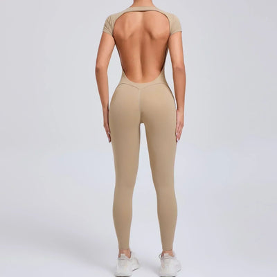 Seamless Yoga Jumpsuits Sports Fitness Hip-lifting Short-sleeved Backless One-piece Workout Gym Leggings Tracksutis for Women