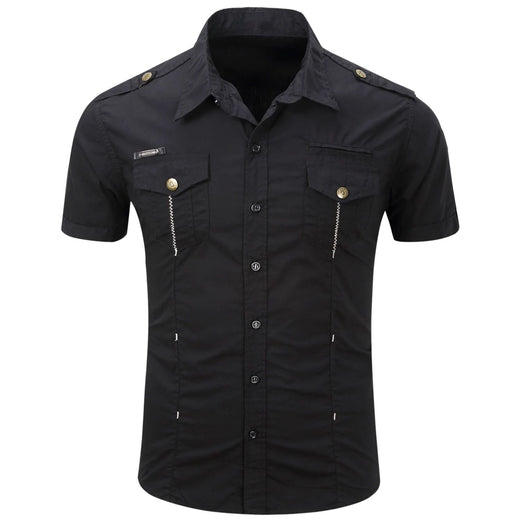Euro Size White Short Sleeve Men's Uniform Shirt Safari Shirt Summer Casual 100% Cotton Cargo Outdoor Pocket Work Shirts for Men