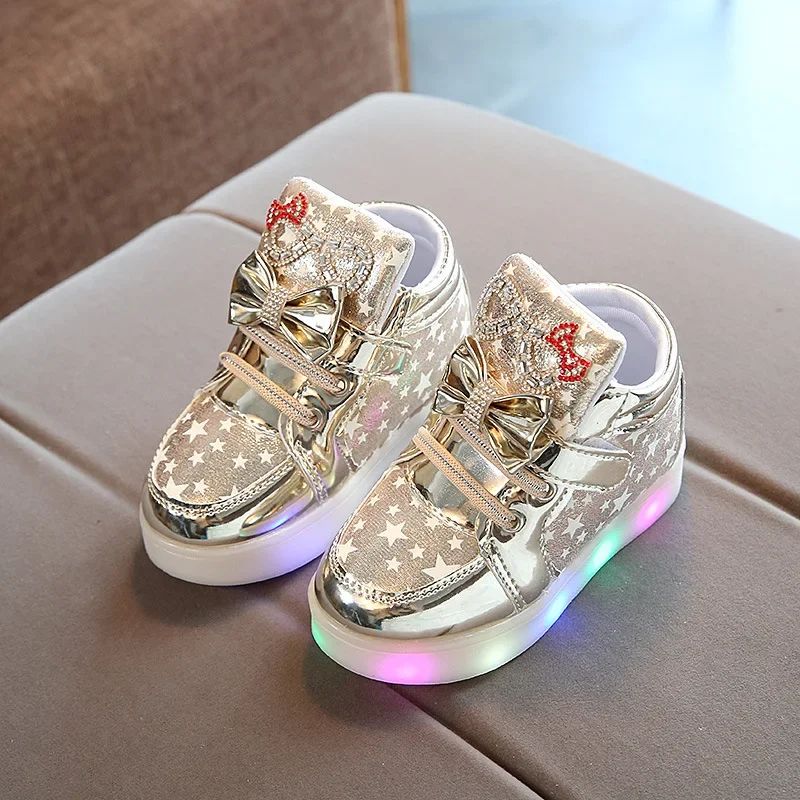 Children's Led Sneakers Girls Cute Glowing Princess Shoes Toddler Luminous Non-slip Footwear Kids Soft Bottom Lighted Sneakers