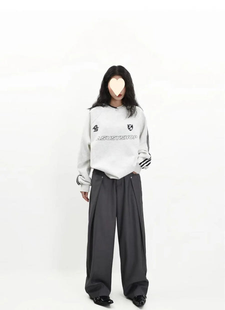 American Style High Waist Draped Suit Pants Women's Spring Autumn Loose Trendy Versatile Wide Leg Casual Floor Length Straight L