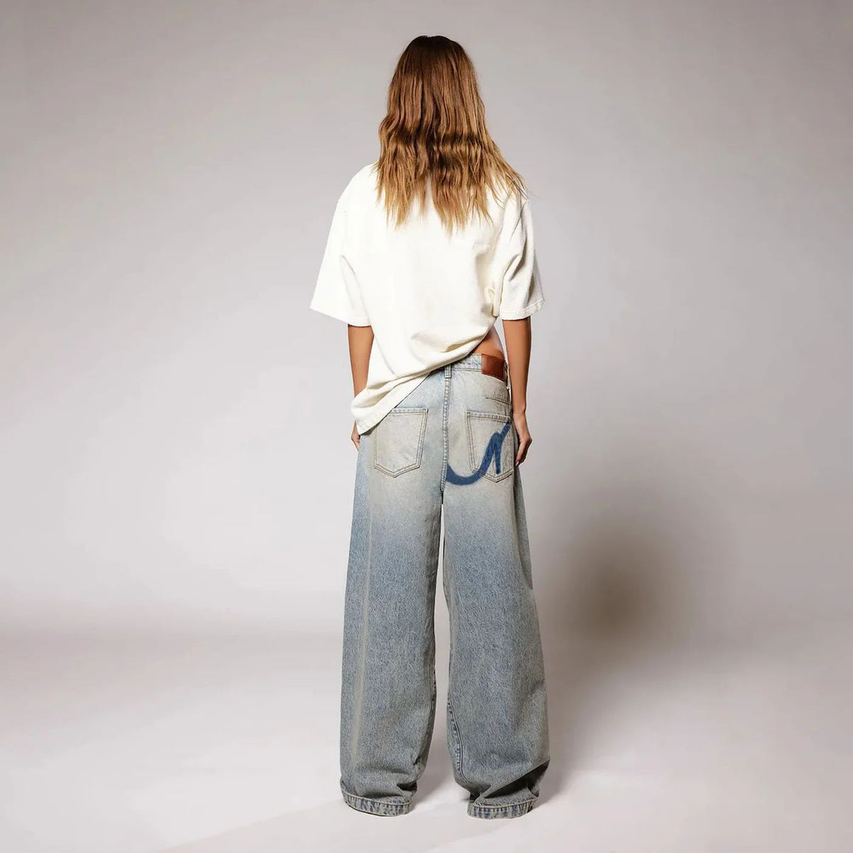 Gradient Color Bell Bottom Jeans Women's Loose Straight American Casual High Street New Autumn Pants High Waist Denim