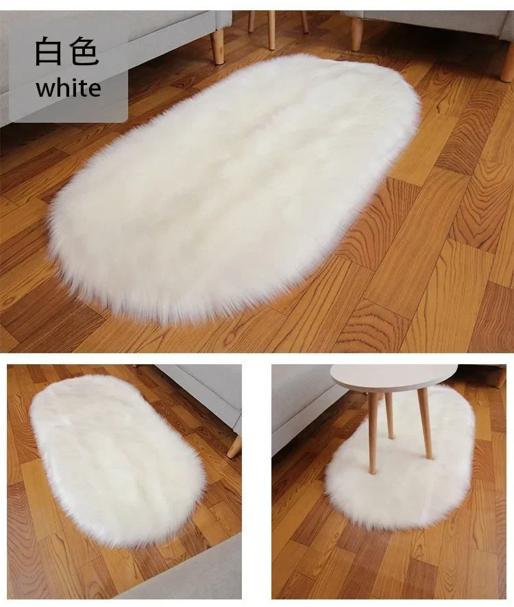 Super Soft Plush Oval Rug Mat Fluffy White Carpets for Living Room Home Decor Bedroom Kid Room Decoration Salon Thick Pile Rug