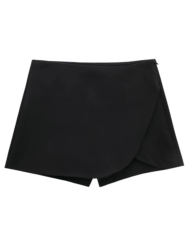 Willshela Women Fashion Solid Side Zipper Skirts Shorts Vintage High Waist Female Chic Lady Shorts