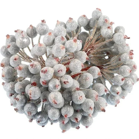 Wholesale Artificial Frosted Berry Mini Double Head Christmas Holly Red Gold Silver Berries Flowers Wreath Xmas Party Decoration