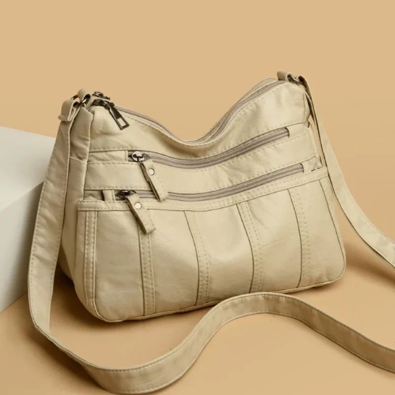 Fashion Soft Leather Crossbody Bags for Women 2025 Casual Female Multi Pocket Messenger Bags Retro Handbags Ladies Shoulder Bags