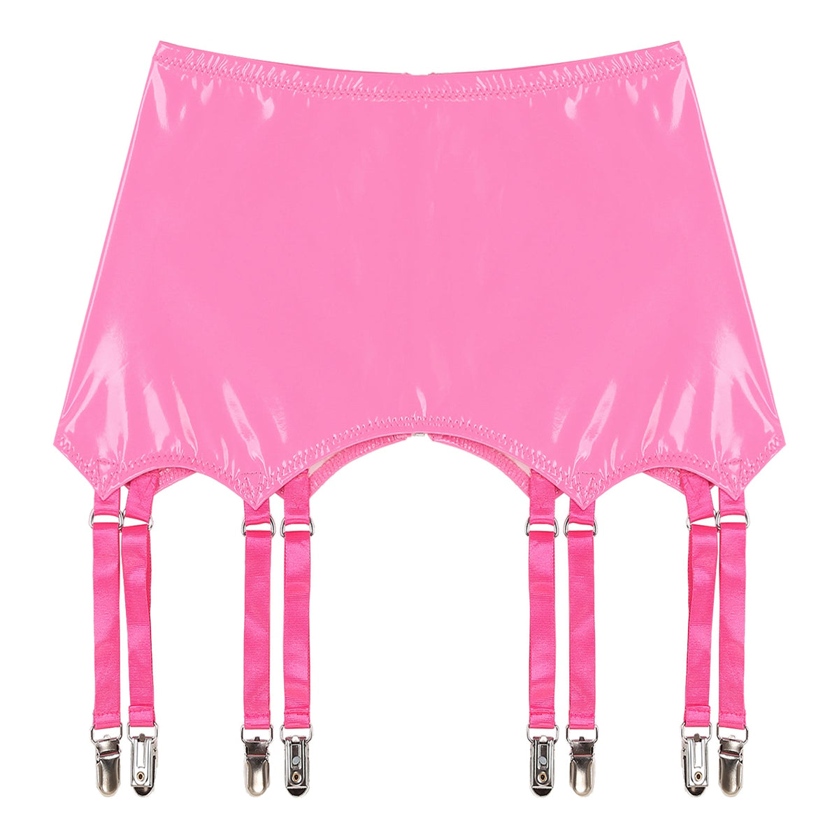 Womens Garters Latex Skirts Ladies Suspender Belt Wet Look Patent Leather Mini Skirts Garters with Metal Clips Clubwear Costume