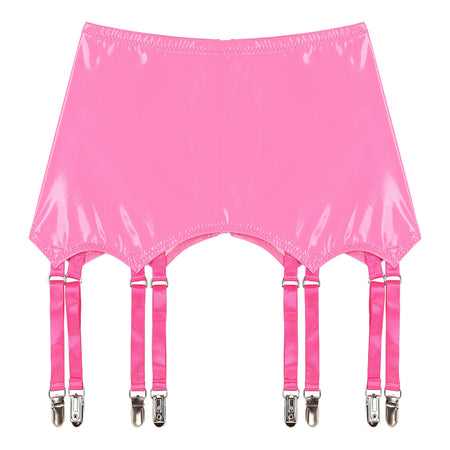 Womens Garters Latex Skirts Ladies Suspender Belt Wet Look Patent Leather Mini Skirts Garters with Metal Clips Clubwear Costume