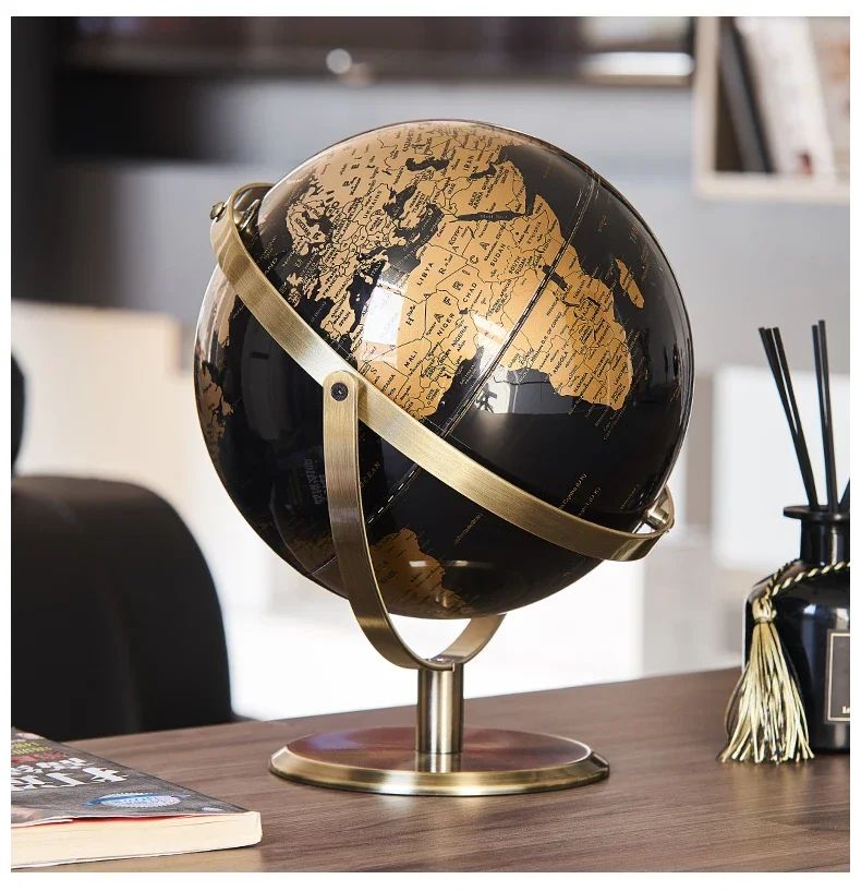 Creative metal rotating globe artwork, suitable for children classroom education learning living room office desktop decoration