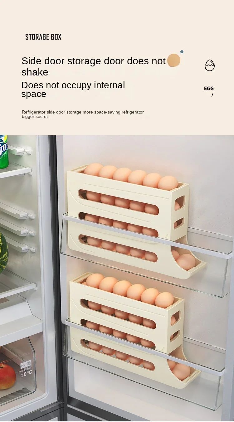 Refrigerator egg storage box, 4 layers, automatic rolling egg rack, kitchen refrigerator egg dispenser, refrigerator storage box