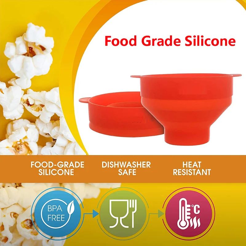 Microwave Silicone Popcorn Maker Food Grade Foldable High Quality Kitchen Easy Tools DIY Make Popcorn Bucket Bowl with Lid Bowls