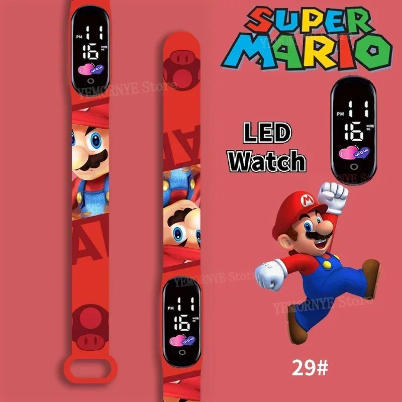 Mario Bros Children's Watches Action Figures Luigi Princess Peach Yoshi Bowser kids Sport Wristband Waterproof Digital Watch Toy
