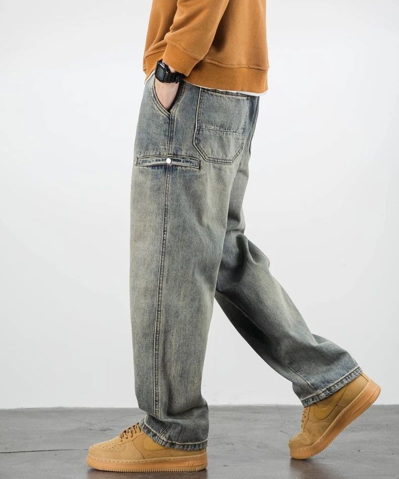 Men's Jeans Retro Cargo Trousers Straight Man Cowboy Pants Punk Washed Luxury Designer 2025 Trend Y2k Vintage Korean Style Baggy