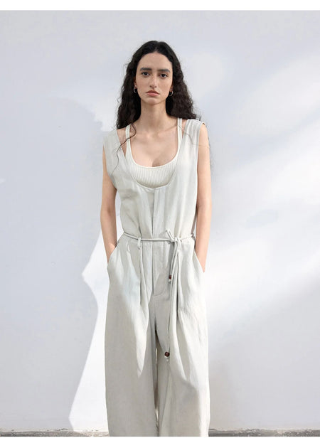 Colne U-Neck Linen Blend Vest And Knife Pleat One-Piece Pants Women's Fashion Design Sensation Tianli Material Long Pants