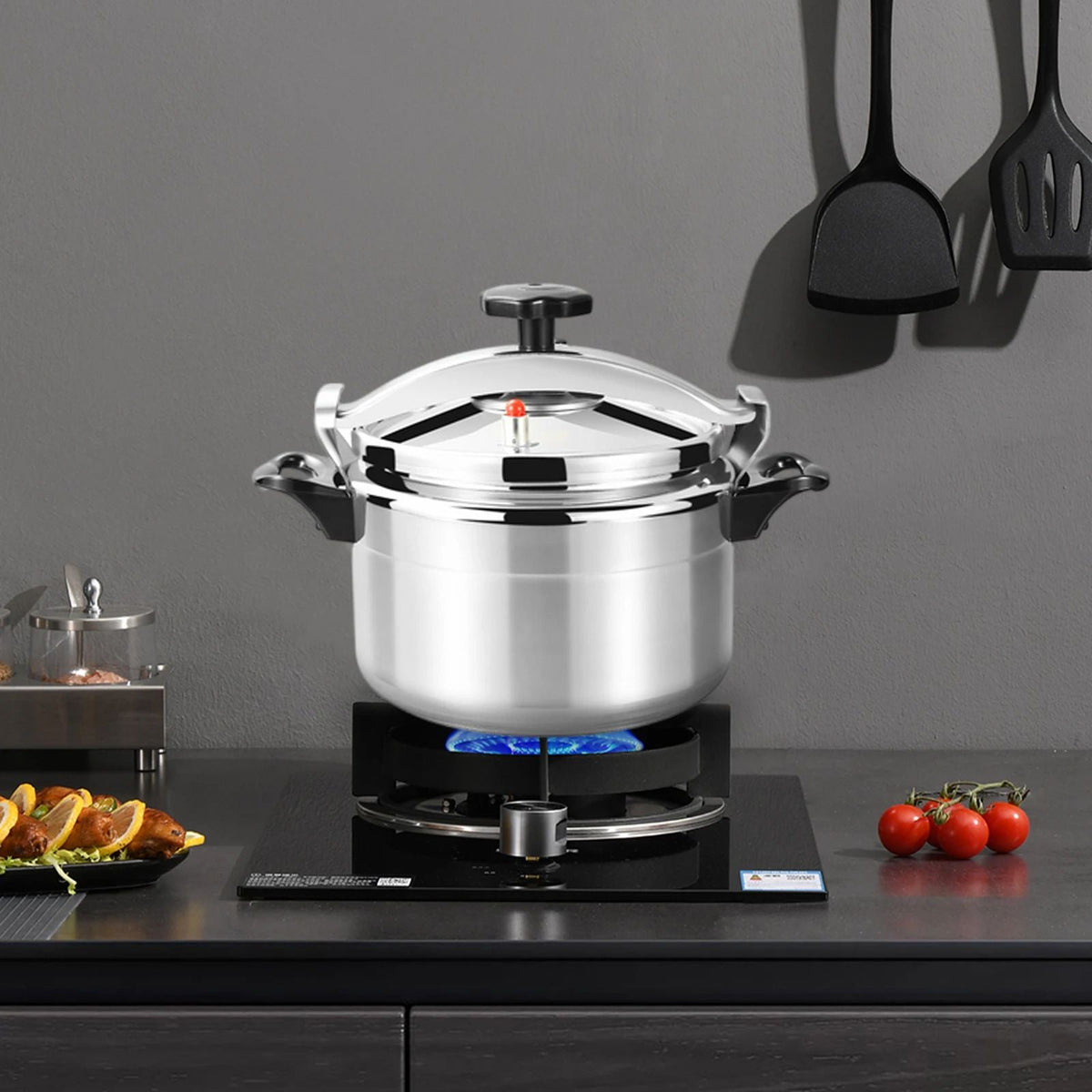 Aluminum Pressure Cooker Induction Compatible Cookware with Spring Valve Safeguard Devices 3L/3.17Qt Capacity For Electric, Gas