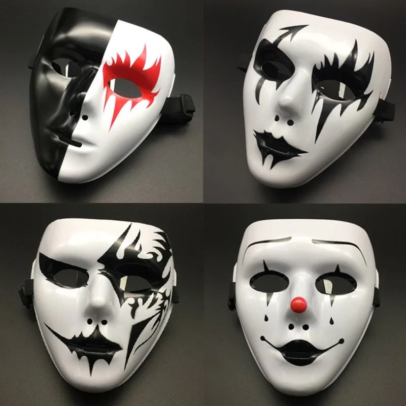 Masquerade Halloween Full Face Mask Hand Painted White Death Clown Black Gold Adult Street Dance Eye Mask Prop