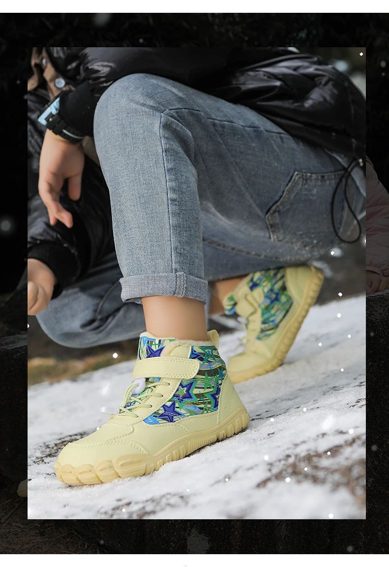 2025 Kids Barefoot Snow Boots Wide Toe Winter Insulated Waterproof Fur Lined Shoes for Boys Girls Cold Weather Outdoor Sneakers