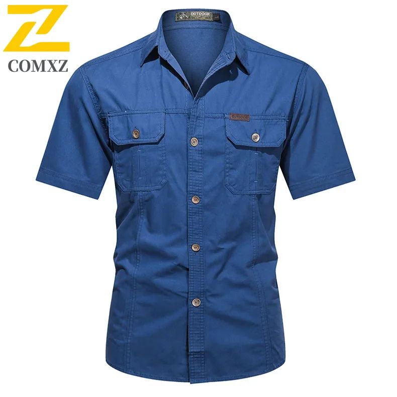 New Mens Work Shirt Casual Retro 100% Cotton Short Sleeve Flying Cargo Shirt Man Summer Fishing Hunting Multi Pocket Shirt 2025