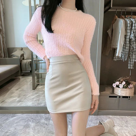 Mini Dress Short Black Pu Leather Skirt Sexy Professional Tightening Women's Underwear 2024 New Style Ultra-short Female Suit