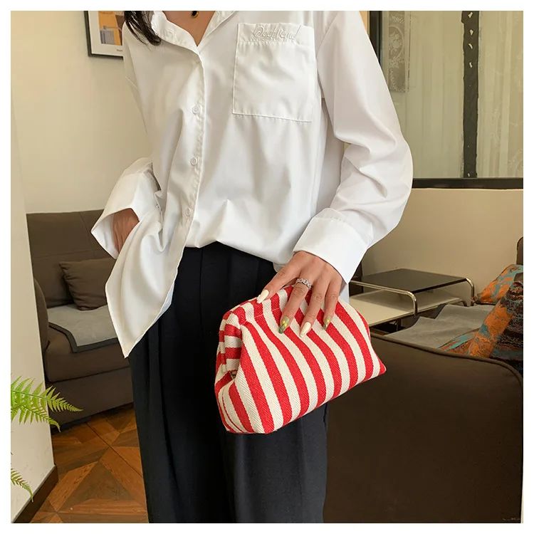 Casual Colorblock Bag Ladies Ruched Cloud Purse Summer Woven Crochet Purses for Women Beach Clutch Handbags 2025 Dumpling Hobo