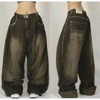 Y2K American New Trend Hip-hop Gothic Embroidered Jeans Men's Street Harajuku Leisure Loose Straight Wide-leg Pants Unisex Jeans