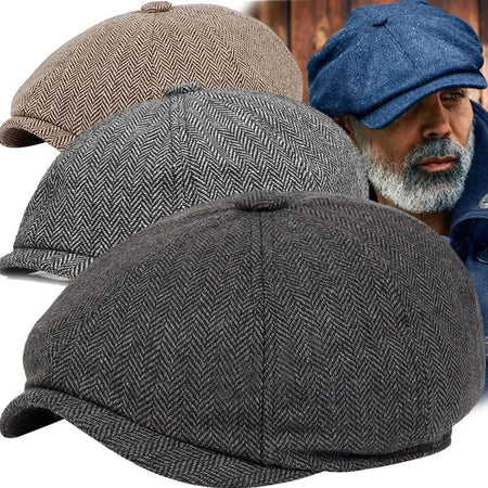 2025 New Classic Hat for Men Caps Vintage Retro Tweed Peaky Blinders Beret Hat Flat Peaked Cap Street Hats for Women Men
