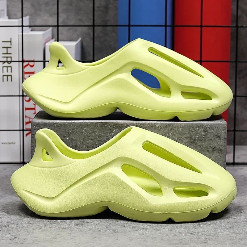 Men's Slippers Summer Soft EVA Beach Hole Shoes Outdoor Women's Slide Non-slip Personalized Hollow Shoes 36-47