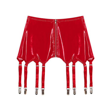 Womens Garters Latex Skirts Ladies Suspender Belt Wet Look Patent Leather Mini Skirts Garters with Metal Clips Clubwear Costume
