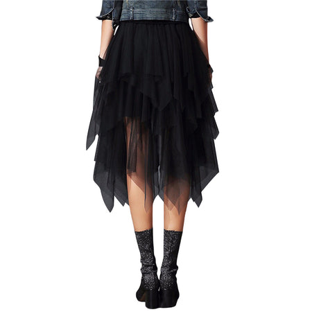 New Fairycore Lady ´s Fashionable Sexy Solid Color Mesh Skirt, Irregular Elastic Tulle Bubble Skirt, Daily Life and Vacation