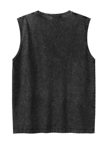2025 Summer New cotton Men's Washed Cotton Tank Tops Muscle Gym Sleeveless Workout T Shirts Running Beach Loose Tees