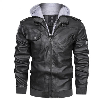 Men Faux Leather Cardigan Leathers Jackets Zipper Coat Long Sleeve Solid Autumn Moto Bike Casual Autumn 2025 Hooded Spliced