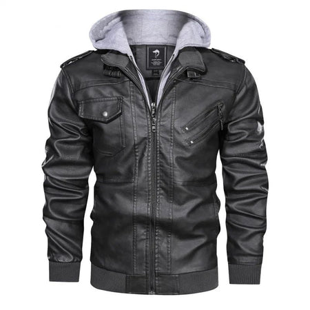 Men Faux Leather Cardigan Leathers Jackets Zipper Coat Long Sleeve Solid Autumn Moto Bike Casual Autumn 2025 Hooded Spliced