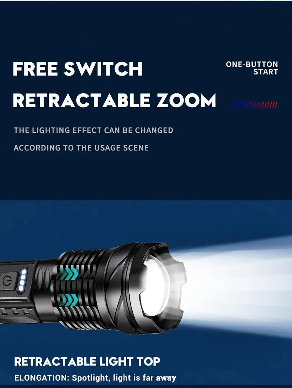 Powerful XHP50 LED Flashlight Waterproof Torch With Side Light 7 Modes Camping Fishing Lantern Type C Rechargeable Zoom Lamp