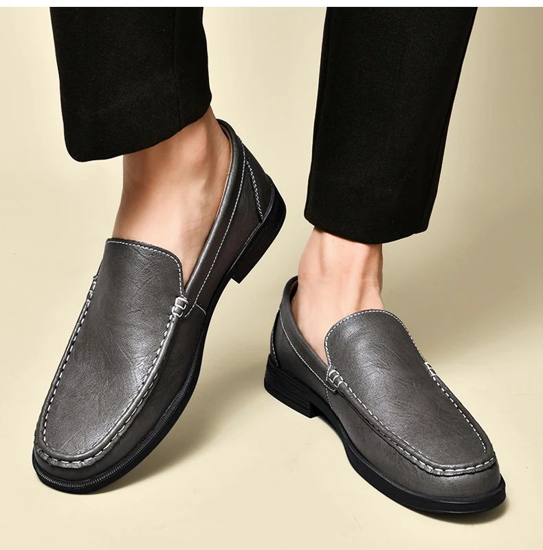 Genuine Leather Slip on Loafers Men Formal Dress Shoes Office Driving Wedding Party Mocasines Hombre Big Size Casual Shoes