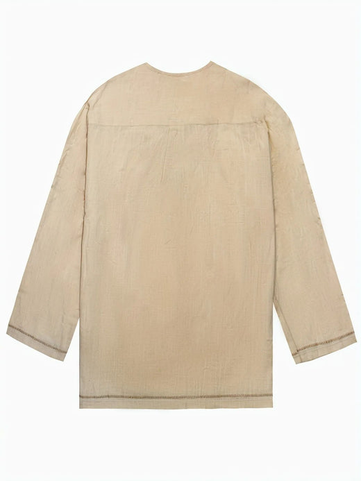 Knight Style Men's Ancient Viking Linen Shirt Medieval Cosplay Costume Men Long Sleeved Embroidery Retro T-shirt