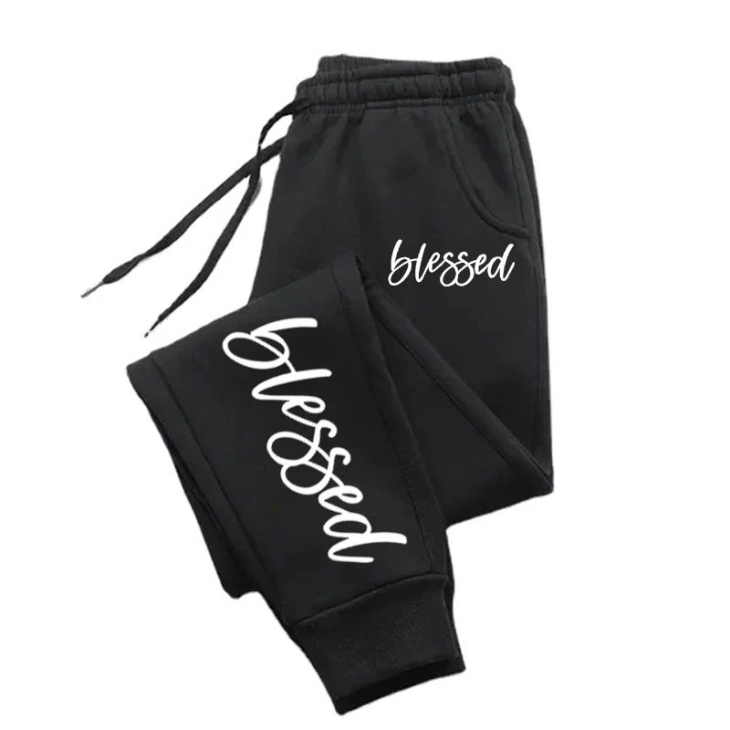 Autumn Woman Man Casual Loose Sweatpants Letter Printed Fitness Pocket Drawstring Sport Pants Fleece Warm Jogging Sportswear