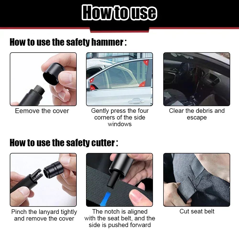 1/4 Pcs Car Safety Hammer 2 in 1 Emergency Glass Breaker Cut The Seat Belt Rescue Tool English Packing Car Accessories