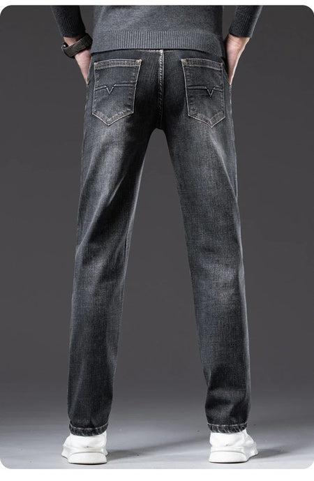 Autumn Winter New Business Men's Jeans Classic Fashion Stretch Washed Casual Denim Trousers Comfortable Straight Male pants