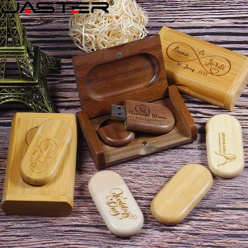 JASTER 10pcs/Lot (Customizable LOGO) USB Flash Drive 2.0 Wooden  Pendrive 4GB 8GB 16GB 32GB 64GB 128GB Memory Stick Wedding Gift