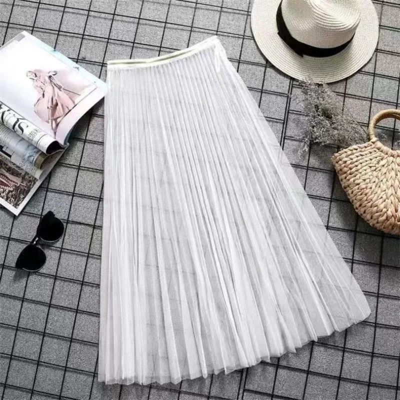 Transparent Sexy Lace Mesh Skirt Elastic High Waist Black White Tulle  Mini Skirts Womens Skirt  Korean Fashion