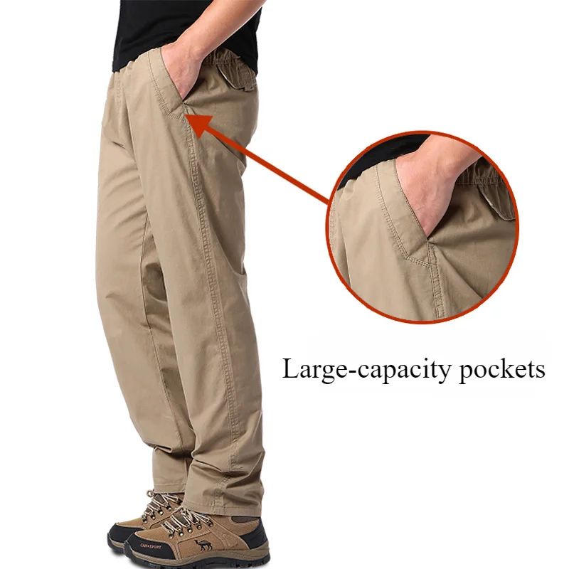 Casual Pants Men's Spring Autumn Cotton Cargo Trousers Plus Size Large Sports Pants Loose Straight Man Elastic Waist Pants