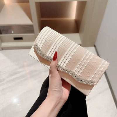 Ladies Glitter Silver Clutch Bag Envelope Evening Bag Fashion Elegant Long Purse Women Chain Shoulder Bags Wedding Party Handbag
