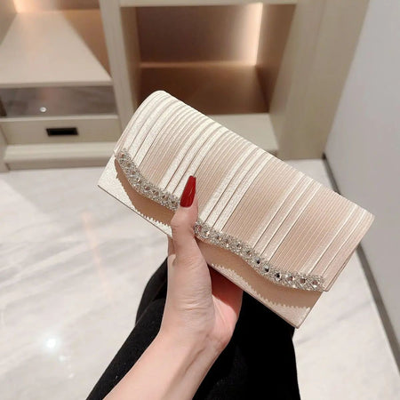 Ladies Glitter Silver Clutch Bag Envelope Evening Bag Fashion Elegant Long Purse Women Chain Shoulder Bags Wedding Party Handbag